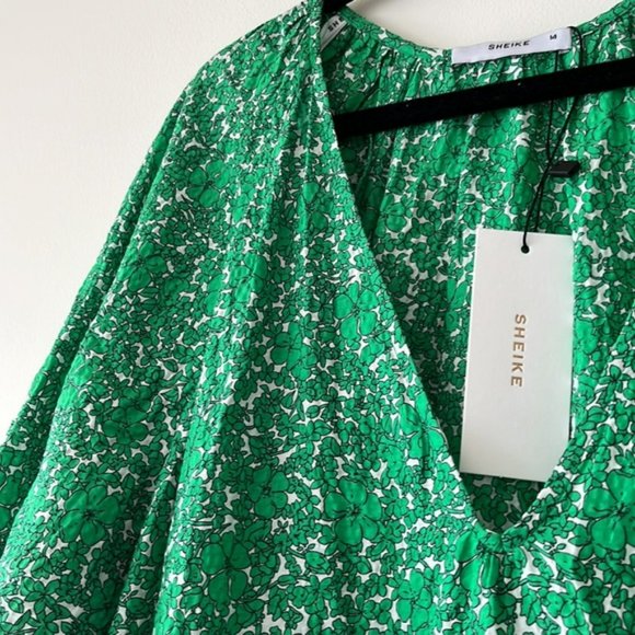 SHEIKE Clover Fields Green Floral Puff Sleeve Tiered Midi Dress NWT - Picture 10 of 16